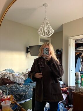 Brown Women’s Shearling-Trim Suede Coat
